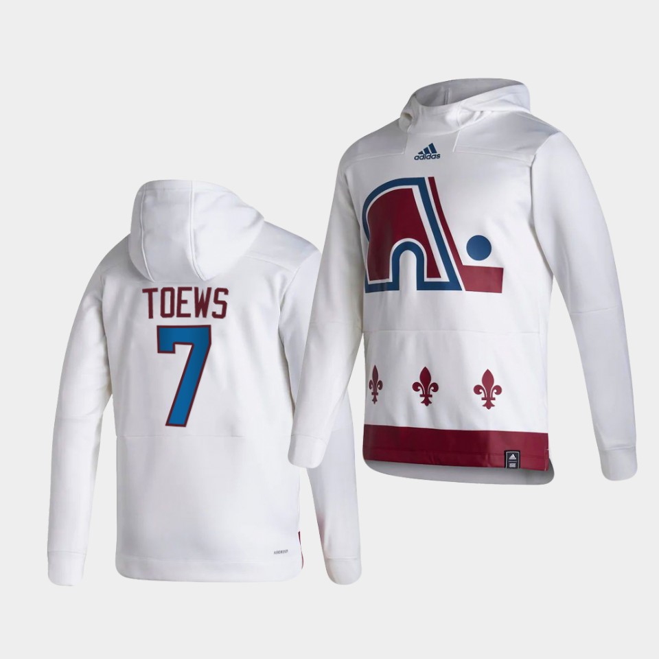 Men Colorado Avalanche #7 Toews White NHL 2021 Adidas Pullover Hoodie Jersey